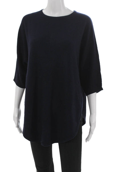 Kinross Cashmere Womens Blue Boat Neck Pullover 3/4 Sleeve Size S