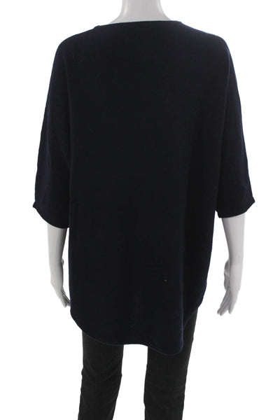 Kinross Cashmere Womens Blue Boat Neck Pullover 3/4 Sleeve Size S