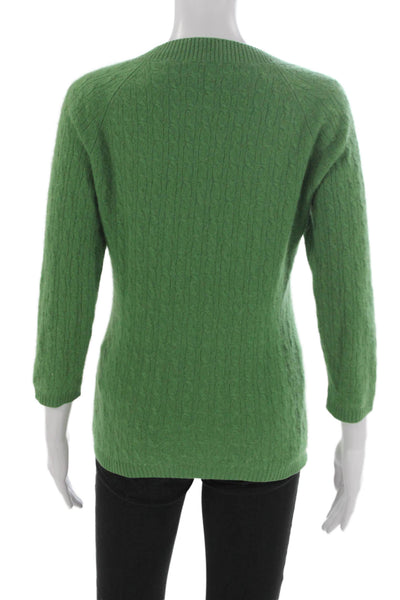 Kinross Cashmere Women Pullover Sweater Scoop Neck 3/4 Sleeve Green Size L