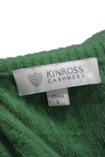 Kinross Cashmere Women Pullover Sweater Scoop Neck 3/4 Sleeve Green Size L