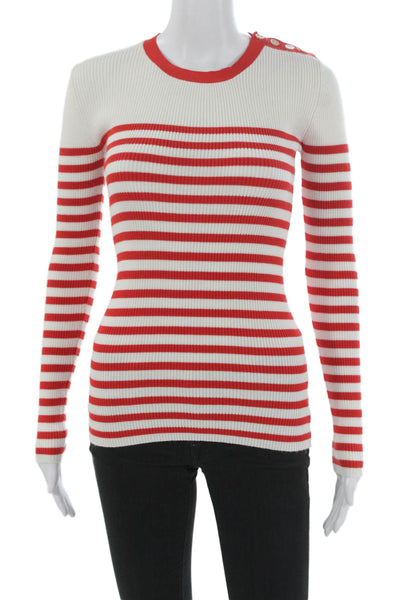 Theory Womens Striped Crew Neck Pullover Sweater Long Sleeve Red Size S