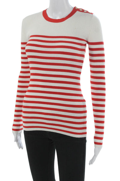 Theory Womens Striped Crew Neck Pullover Sweater Long Sleeve Red Size S