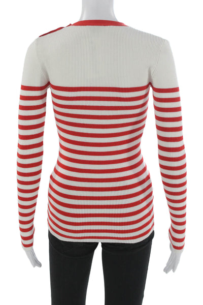 Theory Womens Striped Crew Neck Pullover Sweater Long Sleeve Red Size S