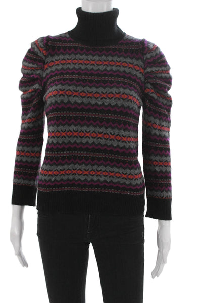 Autumn Cashmere Womens Black Fair Isle Turtleneck Pullover Long Sleeve Size S
