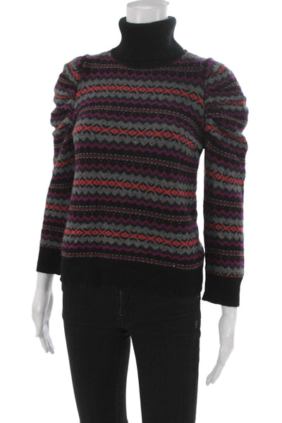 Autumn Cashmere Womens Black Fair Isle Turtleneck Pullover Long Sleeve Size S