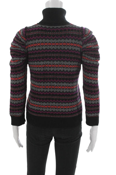 Autumn Cashmere Womens Black Fair Isle Turtleneck Pullover Long Sleeve Size S