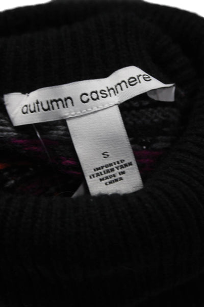 Autumn Cashmere Womens Black Fair Isle Turtleneck Pullover Long Sleeve Size S