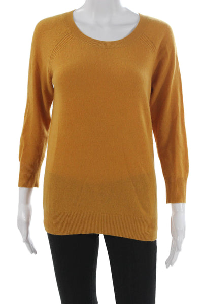 Joie Womens Yellow Cashmere Scoop Neck Pullover Sweater 3/4 Sleeve Size XS