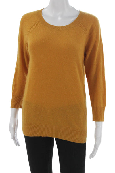 Joie Womens Yellow Cashmere Scoop Neck Pullover Sweater 3/4 Sleeve Size XS