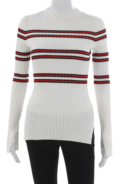 Maje Women White Striped Mock Neck Pullover Sweater Long Sleeve Size 1