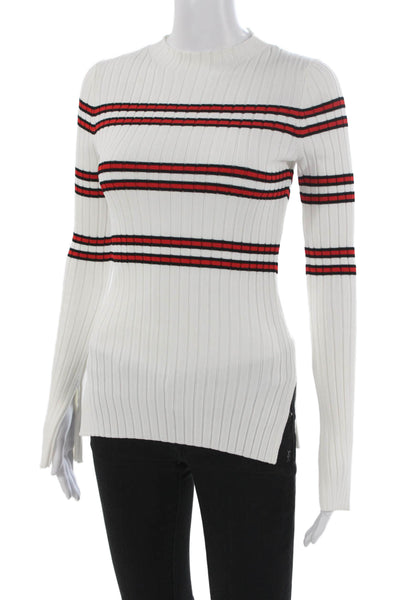 Maje Women White Striped Mock Neck Pullover Sweater Long Sleeve Size 1