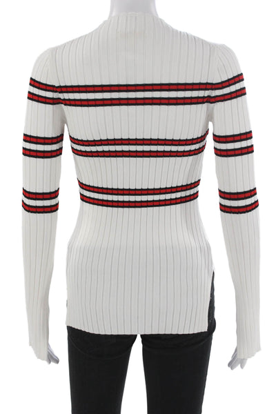 Maje Women White Striped Mock Neck Pullover Sweater Long Sleeve Size 1