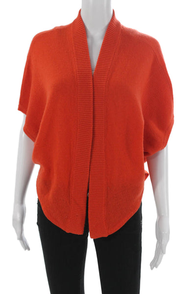 Magaschoni Women Cashmere V-Neck Short Sleeve Cardigan Sweater Orange Size 2
