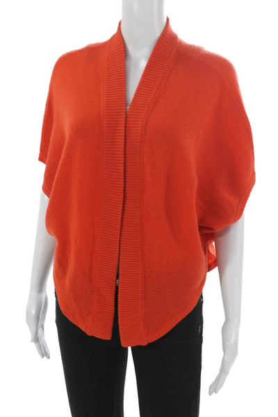 Magaschoni Women Cashmere V-Neck Short Sleeve Cardigan Sweater Orange Size 2