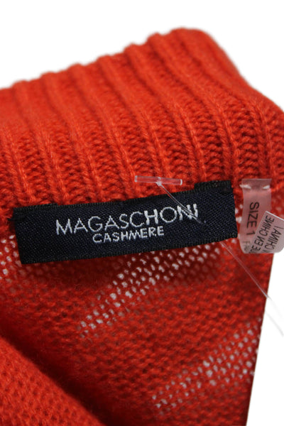 Magaschoni Women Cashmere V-Neck Short Sleeve Cardigan Sweater Orange Size 2
