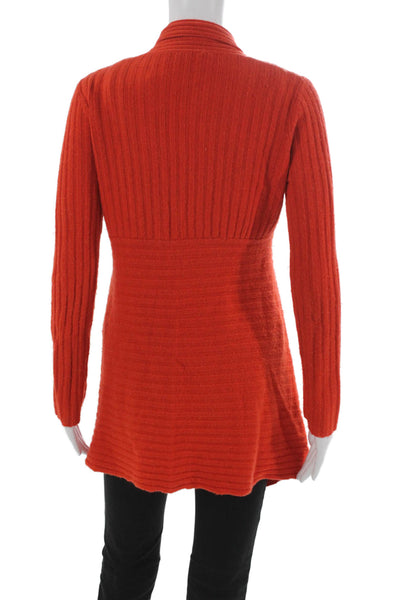 Autumn Cashmere Women Orange Cashmere V-Neck Cardigan Long Sleeve Size S