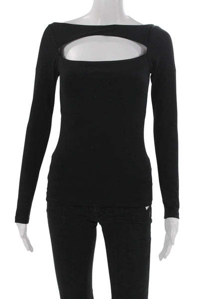 Susana Monaco Women Black Basic Blouse Boat Neck Long Sleeve Nylon Size XS