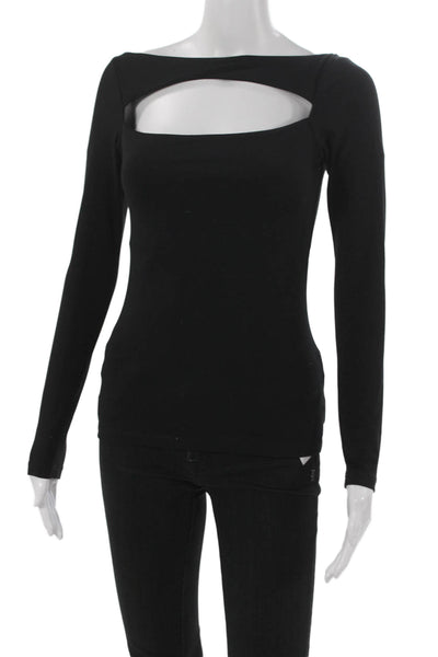 Susana Monaco Women Black Basic Blouse Boat Neck Long Sleeve Nylon Size XS