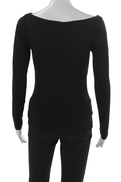 Susana Monaco Women Black Basic Blouse Boat Neck Long Sleeve Nylon Size XS