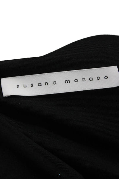 Susana Monaco Women Black Basic Blouse Boat Neck Long Sleeve Nylon Size XS
