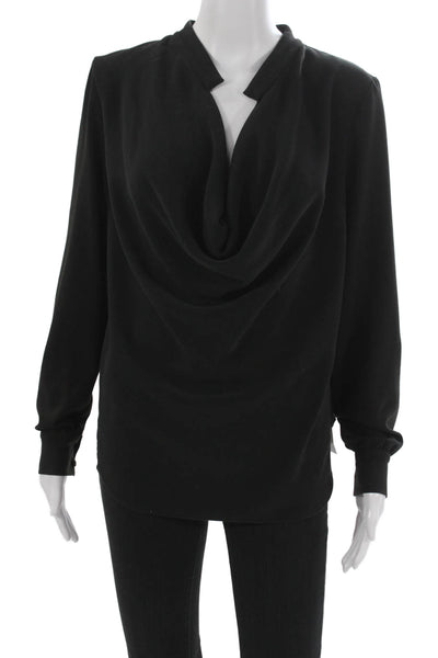 Finders Women Basic Cowl Neck Black Long Sleeve Blouse Pullover Size S