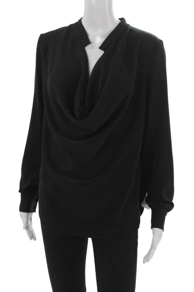 Finders Women Basic Cowl Neck Black Long Sleeve Blouse Pullover Size S