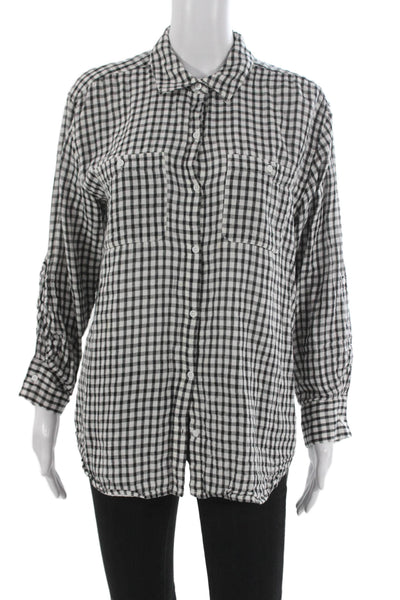 Joie Womens Basic Black Button-Up Collared Check Cotton Long Sleeve Size L