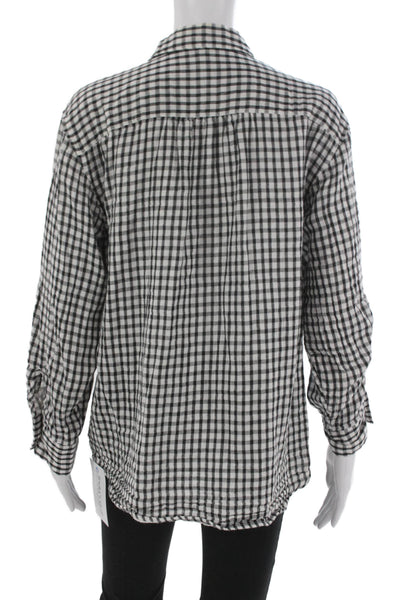 Joie Womens Basic Black Button-Up Collared Check Cotton Long Sleeve Size L