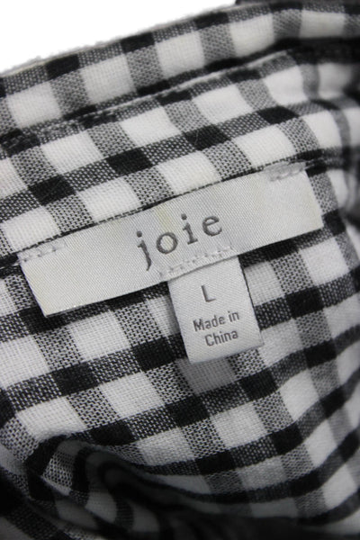 Joie Womens Basic Black Button-Up Collared Check Cotton Long Sleeve Size L
