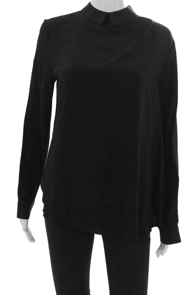 COS Womens Black Silk Collared Basic Blouse Long Sleeve Zip Size 4