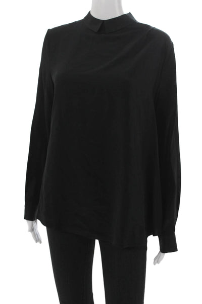 COS Womens Black Silk Collared Basic Blouse Long Sleeve Zip Size 4