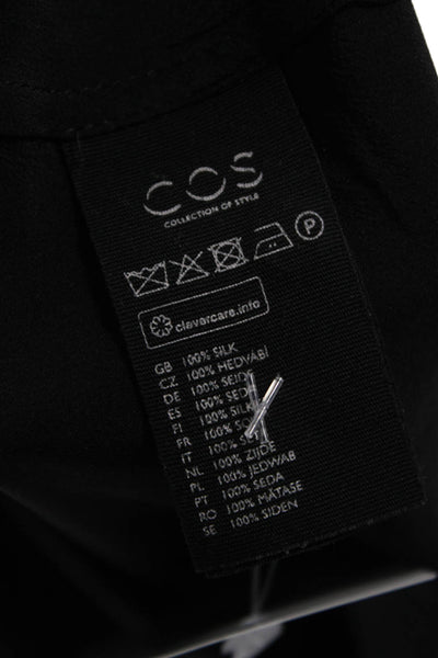 COS Womens Black Silk Collared Basic Blouse Long Sleeve Zip Size 4