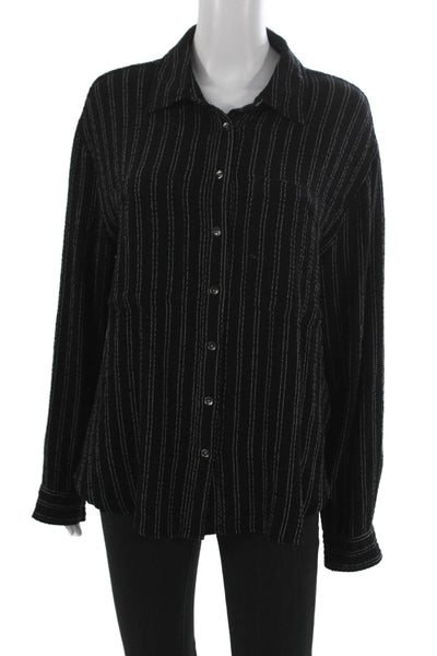 Pistola Womens Striped Black Collared Button-Up Long Sleeve Top Size M