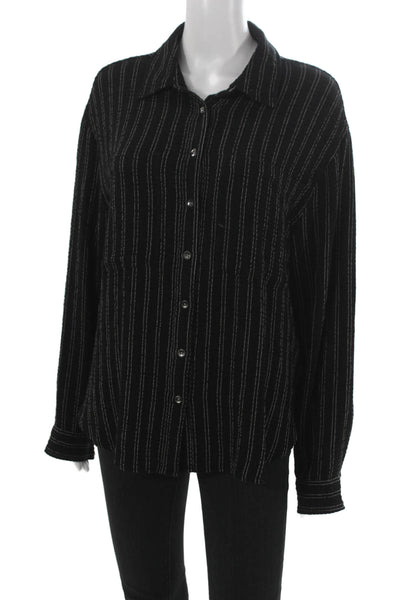 Pistola Womens Striped Black Collared Button-Up Long Sleeve Top Size M