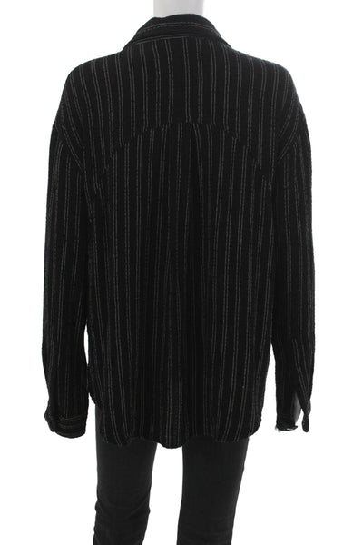 Pistola Womens Striped Black Collared Button-Up Long Sleeve Top Size M