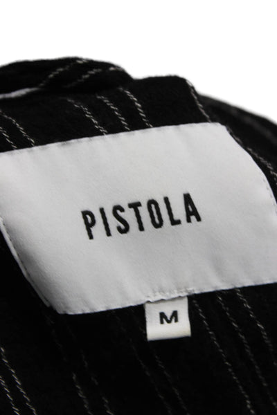 Pistola Womens Striped Black Collared Button-Up Long Sleeve Top Size M