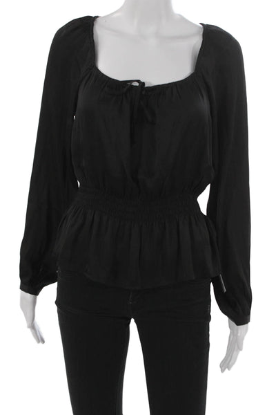 Paige Black Label Women Peplum Blouse Black Square Neck Long Sleeve Size S