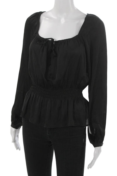 Paige Black Label Women Peplum Blouse Black Square Neck Long Sleeve Size S