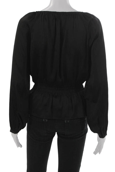 Paige Black Label Women Peplum Blouse Black Square Neck Long Sleeve Size S