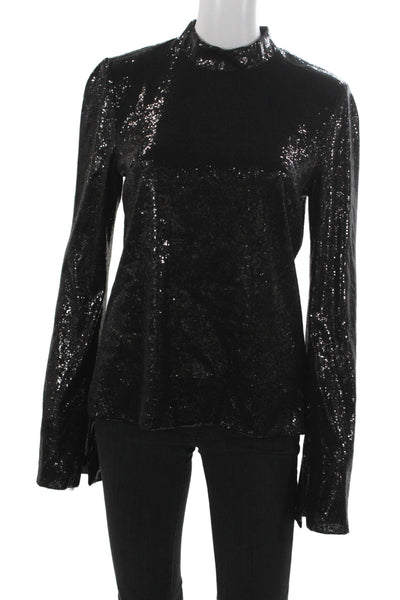 Galvan London Womens Black Polyester Mock Neck Long Sleeve Blouse Zip Size 6