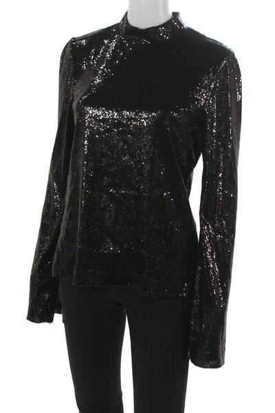 Galvan London Womens Black Polyester Mock Neck Long Sleeve Blouse Zip Size 6
