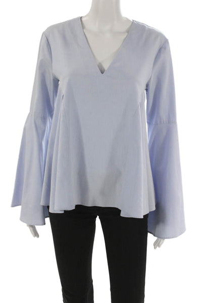 Endless Rose Womens Blue V Neck Long Sleeve Blouse Zip Cotton Blend Size M