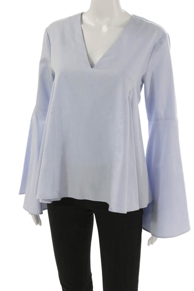 Endless Rose Womens Blue V Neck Long Sleeve Blouse Zip Cotton Blend Size M