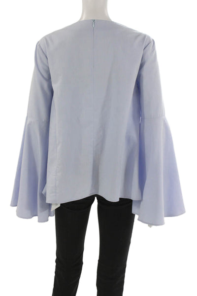 Endless Rose Womens Blue V Neck Long Sleeve Blouse Zip Cotton Blend Size M