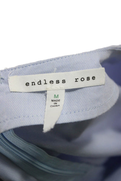 Endless Rose Womens Blue V Neck Long Sleeve Blouse Zip Cotton Blend Size M