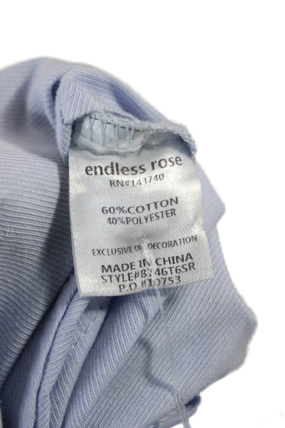 Endless Rose Womens Blue V Neck Long Sleeve Blouse Zip Cotton Blend Size M