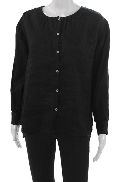 Saks Fifth Avenue Women Linen Black Long Sleeve Round Neck Blouse Size XS