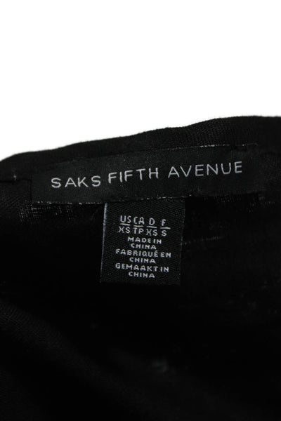Saks Fifth Avenue Women Linen Black Long Sleeve Round Neck Blouse Size XS
