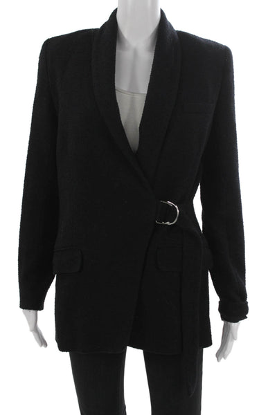 IRO Womens Black Blazer Tie Closure Cotton Wool Blend Long Sleeve Size 36