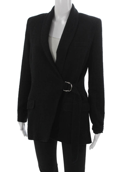 IRO Womens Black Blazer Tie Closure Cotton Wool Blend Long Sleeve Size 36